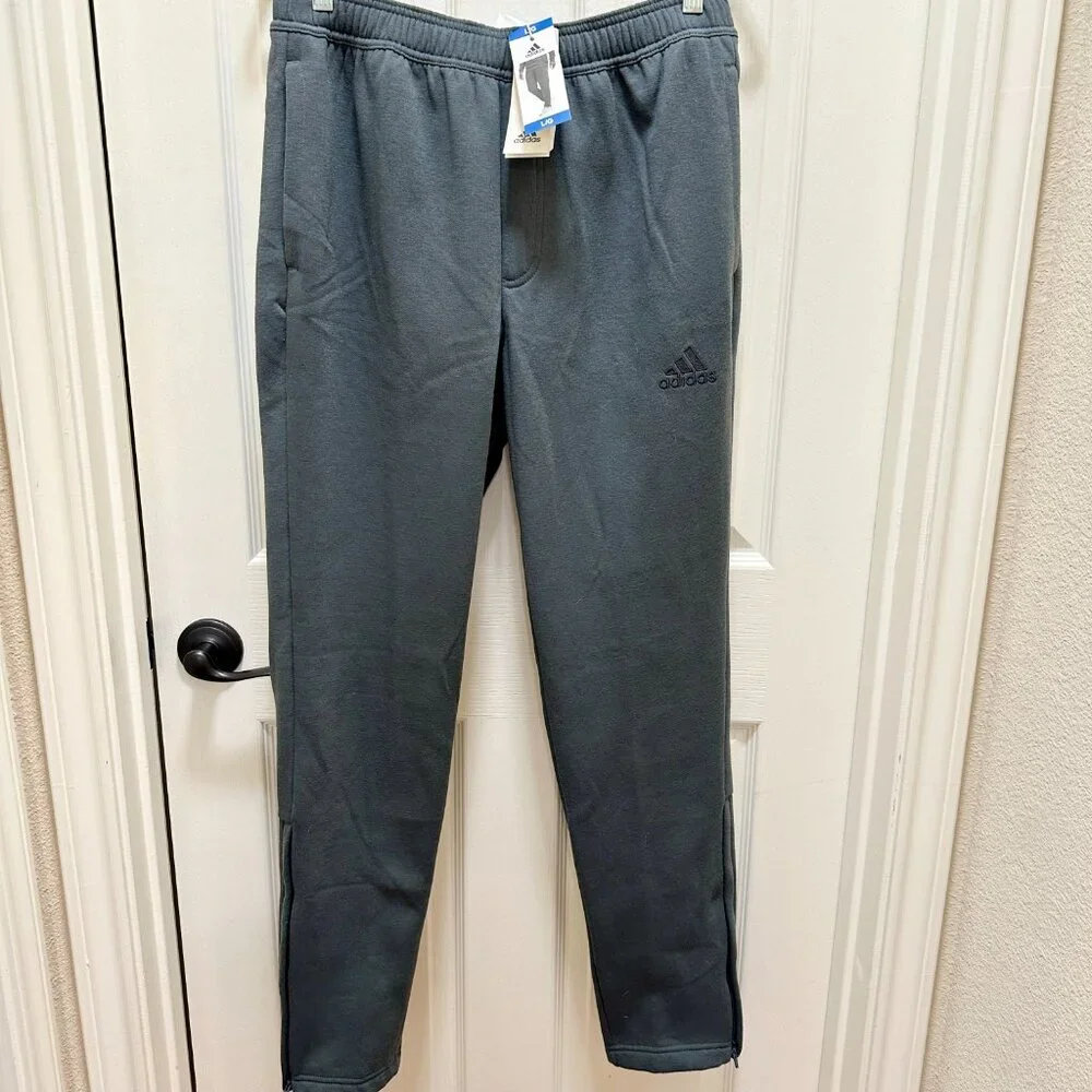Adidas Men's Fleece Tapered Jogger Pant Size L Grey Drawstring Zippered Leg NEW